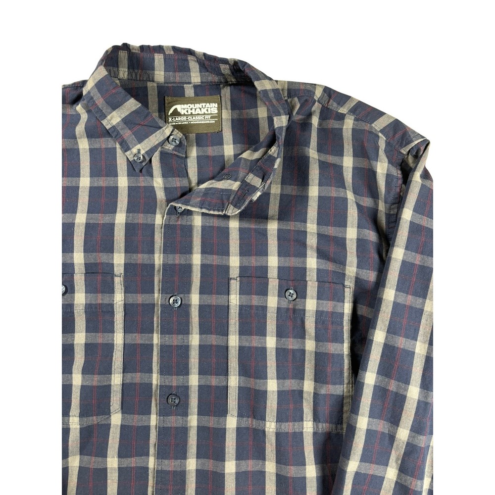 Mountain Khakis Mens XL Classic Fit Plaid Button Down Shirt Navy Blue Grey Red